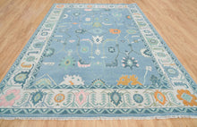 Load image into Gallery viewer, Frost &amp; Flame | Hand-Knotted Turkish Rug in Blue &amp; Ivory with Orange Accents
