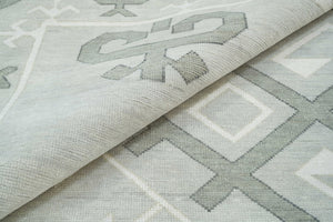 Sophistication in Gray | Hand Knotted Oushak Rug with Geometric Pattern | Living Room Ready