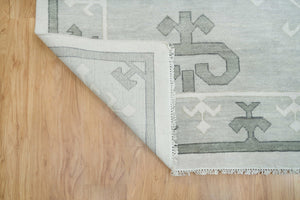 Sophistication in Gray | Hand Knotted Oushak Rug with Geometric Pattern | Living Room Ready