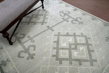 Load image into Gallery viewer, Sophistication in Gray | Hand Knotted Oushak Rug with Geometric Pattern | Living Room Ready
