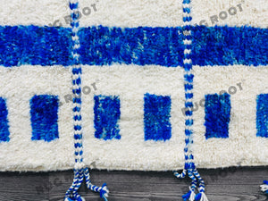 Bohemian Chic Rug | Handwoven White Beni Ourain with Sapphire Stripes