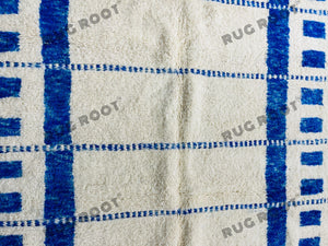 Bohemian Chic Rug | Handwoven White Beni Ourain with Sapphire Stripes