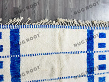 Load image into Gallery viewer, Bohemian Chic Rug | Handwoven White Beni Ourain with Sapphire Stripes
