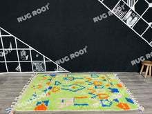 Load image into Gallery viewer, Handcrafted Moroccan Artistry | Azilal Rug in Lively Lime Green with Colorful Accents
