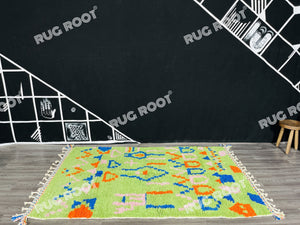 Handcrafted Moroccan Artistry | Azilal Rug in Lively Lime Green with Colorful Accents