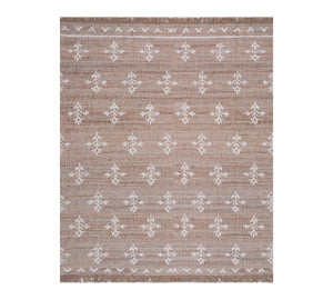 Handwoven Jute & Wool Rug with Floral Motif in Natural & Ivory – Flatweave