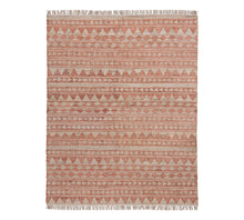 Load image into Gallery viewer, Handwoven Jute &amp; Cotton Rug with Tribal Design in Natural &amp; Terracotta – Flatweave
