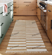 Load image into Gallery viewer, Handwoven Jute &amp; Wool Rug with Striped Checkerboard Pattern - Ivory &amp; Beige
