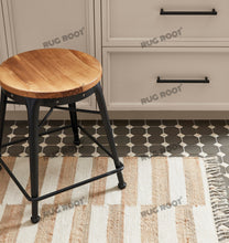 Load image into Gallery viewer, Handwoven Jute &amp; Wool Rug with Striped Checkerboard Pattern - Ivory &amp; Beige
