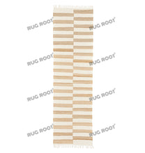 Load image into Gallery viewer, Handwoven Jute &amp; Wool Rug with Striped Checkerboard Pattern - Ivory &amp; Beige
