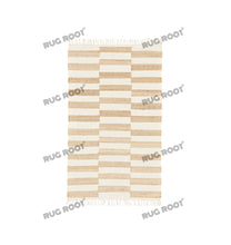 Load image into Gallery viewer, Handwoven Jute &amp; Wool Rug with Striped Checkerboard Pattern - Ivory &amp; Beige
