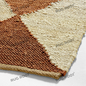 Handwoven Jute & Wool Rug – Terracotta & Natural Geometric Diamond Pattern