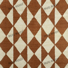 Load image into Gallery viewer, Handwoven Jute &amp; Wool Rug – Terracotta &amp; Natural Geometric Diamond Pattern
