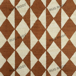 Handwoven Jute & Wool Rug – Terracotta & Natural Geometric Diamond Pattern