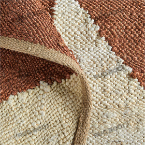 Handwoven Jute & Wool Rug – Terracotta & Natural Geometric Diamond Pattern