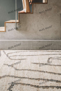 Handwoven Wool & Jute Rug with Abstract Line Pattern - Ivory & Gray