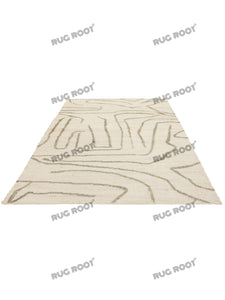 Handwoven Wool & Jute Rug with Abstract Line Pattern - Ivory & Gray