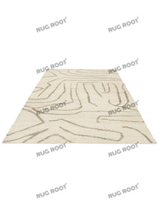 Handwoven Wool & Jute Rug with Abstract Line Pattern - Ivory & Gray