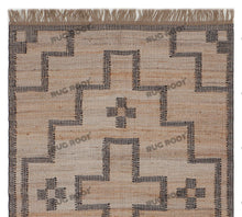 Load image into Gallery viewer, Handwoven Jute &amp; Wool Rug with Southwestern Cross Pattern - Beige &amp; Charcoal
