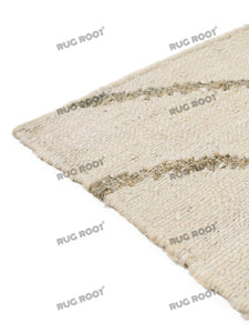 Handwoven Wool & Jute Rug with Abstract Line Pattern - Ivory & Gray