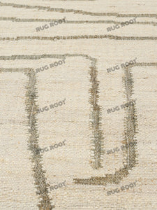 Handwoven Wool & Jute Rug with Abstract Line Pattern - Ivory & Gray