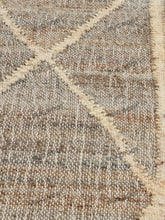 Load image into Gallery viewer, Handwoven Jute &amp; Wool Rug with Geometric Diamond Pattern - Earthy Gray &amp; Beige
