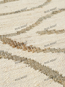 Handwoven Wool & Jute Rug with Abstract Line Pattern - Ivory & Gray