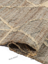 Load image into Gallery viewer, Handwoven Jute &amp; Wool Rug with Geometric Diamond Pattern - Earthy Gray &amp; Beige
