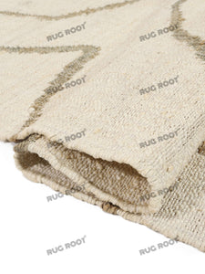 Handwoven Wool & Jute Rug with Abstract Line Pattern - Ivory & Gray