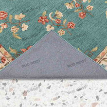 Load image into Gallery viewer, Vintage Hand Tufted Rug Medallion Floral Classic Design Teal Color 9x12
