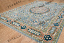 Load image into Gallery viewer, Silver Grey Oriental Rug with Rust Border | Hand-Knotted Design for Spacious Living Rooms
