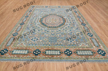 Load image into Gallery viewer, Silver Grey Oriental Rug with Rust Border | Hand-Knotted Design for Spacious Living Rooms
