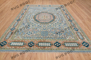 Silver Grey Oriental Rug with Rust Border | Hand-Knotted Design for Spacious Living Rooms