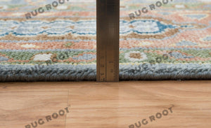 Silver Grey Oriental Rug with Rust Border | Hand-Knotted Design for Spacious Living Rooms