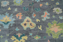 Load image into Gallery viewer, Hand Knotted Custom Oushak Rug Gray Base with Vibrant Accents, 9x12
