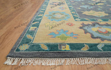 Load image into Gallery viewer, Hand Knotted Custom Oushak Rug Gray Base with Vibrant Accents, 9x12
