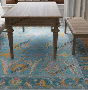 Oceanic Harmony | Hand Knotted Oushak Rug | Teal & Blue Fusion