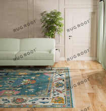 Load image into Gallery viewer, Azure Bloom | Handwoven Turkish Oushak Rug with Teal Blue &amp; Cream Accents | Floral
