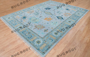 Azure Dreamscape | Handwoven Oushak Rug with Lavender Accents | Blue