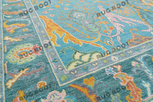 Oceanic Harmony | Hand Knotted Oushak Rug | Teal & Blue Fusion