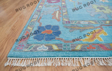 Load image into Gallery viewer, Sultan&#39;s Garden | Handwoven Turkish Oushak Rug with Floral Motifs | Blue, Green, Magenta, Gold
