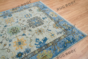 Serene Harmony | Gray & Blue Oushak Rug | Modern Area Rug