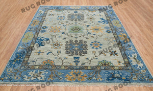 Serene Harmony | Gray & Blue Oushak Rug | Modern Area Rug