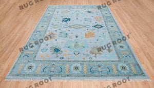 Azure Dreamscape | Handwoven Oushak Rug with Lavender Accents | Blue