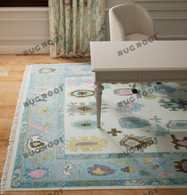 Load image into Gallery viewer, Ivory Elegance | Handwoven Oushak Rug with Baby Blue Accents
