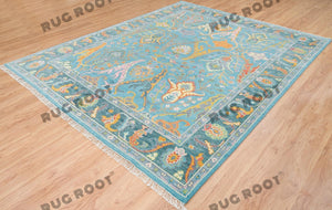 Oceanic Harmony | Hand Knotted Oushak Rug | Teal & Blue Fusion