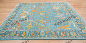 Oceanic Harmony | Hand Knotted Oushak Rug | Teal & Blue Fusion