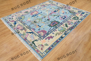 Lilac Tapestry | Hand KNotted Oushak Rug with Cream & Blue Accents