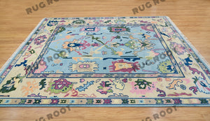 Lilac Tapestry | Hand KNotted Oushak Rug with Cream & Blue Accents