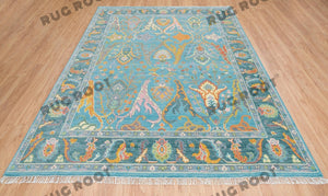 Oceanic Harmony | Hand Knotted Oushak Rug | Teal & Blue Fusion